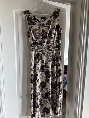 Sleeveless Cream Midi Dress with Brown Floral Print